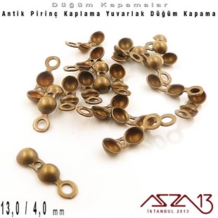 Antik Pirinç Kaplama - 13 mm - Pres Düğüm Kapama / 20 Adet