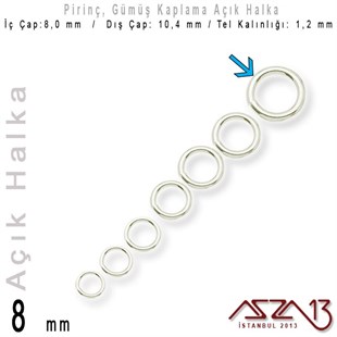 Gümüş Kaplamalı 1,2 mm Telden 8 mm Açık Halka / Paket İçeriği 40 Adet