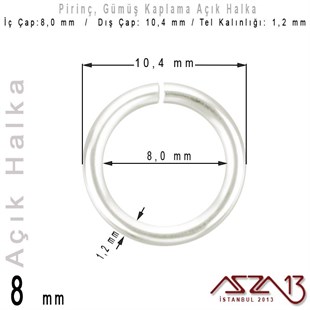 Gümüş Kaplamalı 1,2 mm Telden 8 mm Açık Halka / Paket İçeriği 40 Adet