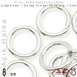 Gümüş Kaplamalı 1,2 mm Telden 8 mm Açık Halka / Paket İçeriği 40 Adet