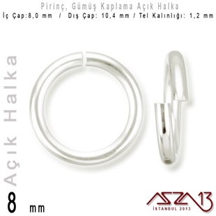 Gümüş Kaplamalı 1,2 mm Telden 8 mm Açık Halka / Paket İçeriği 40 Adet