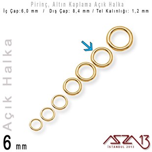 Altın Kaplamalı 1,2 mm Telden 6 mm Açık Halka / Paket İçeriği 70 Adet