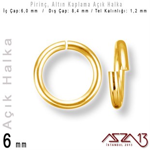 Altın Kaplamalı 1,2 mm Telden 6 mm Açık Halka / Paket İçeriği 70 Adet