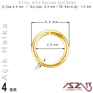 Altın Kaplamalı 1,2 mm Telden 4 mm Açık Halka / Paket İçeriği 95 Adet