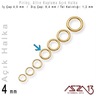 Altın Kaplamalı 1,2 mm Telden 4 mm Açık Halka / Paket İçeriği 95 Adet