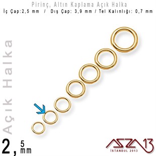 Altın Kaplamalı 0,7 mm Telden 2,5 mm Açık Halka / Paket İçeriği 550 Adet