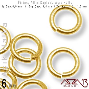 Altın Kaplamalı 1,2 mm Telden 6 mm Açık Halka / Paket İçeriği 70 Adet