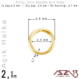 Altın Kaplamalı 0,7 mm Telden 2,5 mm Açık Halka / Paket İçeriği 550 Adet