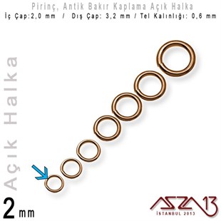 Antik Bakır Kaplamalı 0,6 mm Telden 2 mm Açık Halka / Paket İçeriği 550 Adet