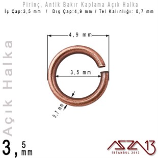 Antik Bakır Kaplamalı 0,7 mm Telden 3,5 mm Açık Halka / Paket İçeriği 265 Adet