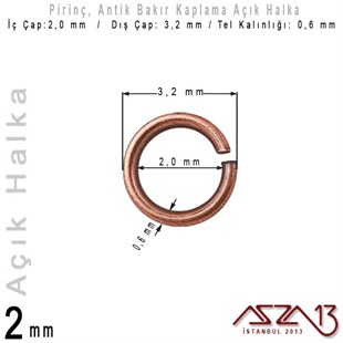 Antik Bakır Kaplamalı 0,6 mm Telden 2 mm Açık Halka / Paket İçeriği 550 Adet