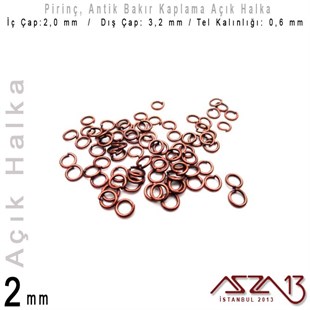 Antik Bakır Kaplamalı 0,6 mm Telden 2 mm Açık Halka / Paket İçeriği 550 Adet