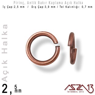 Antik Bakır Kaplamalı 0,7 mm Telden 2,5 mm Açık Halka / Paket İçeriği 550 Adet