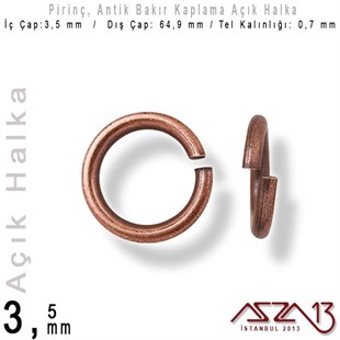 Antik Bakır Kaplamalı 0,7 mm Telden 3,5 mm Açık Halka / Paket İçeriği 265 Adet