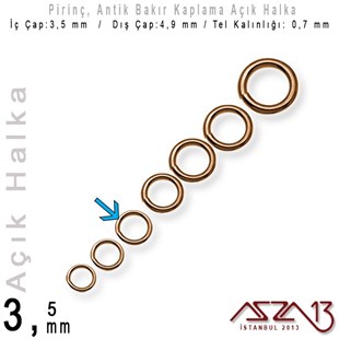 Antik Bakır Kaplamalı 0,7 mm Telden 3,5 mm Açık Halka / Paket İçeriği 265 Adet