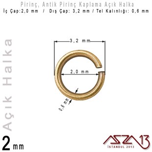 Antik Pirinç Kaplamalı 0,6 mm Telden 2 mm Açık Halka / Paket İçeriği 550 Adet