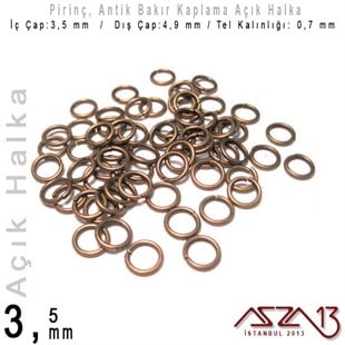 Antik Bakır Kaplamalı 0,7 mm Telden 3,5 mm Açık Halka / Paket İçeriği 265 Adet