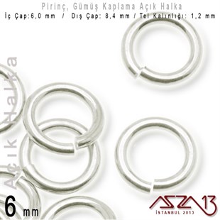 Gümüş Kaplamalı 1,2 mm Telden 6 mm Açık Halka / Paket İçeriği 70 Adet