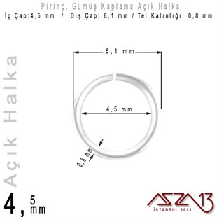 Gümüş Kaplamalı 0,8 mm Telden 4,5 mm Açık Halka / Paket İçeriği 100 Adet