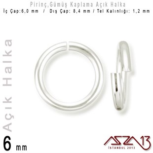 Gümüş Kaplamalı 1,2 mm Telden 6 mm Açık Halka / Paket İçeriği 70 Adet