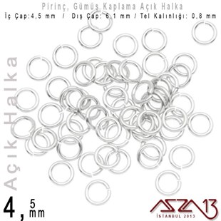 Gümüş Kaplamalı 0,8 mm Telden 4,5 mm Açık Halka / Paket İçeriği 100 Adet