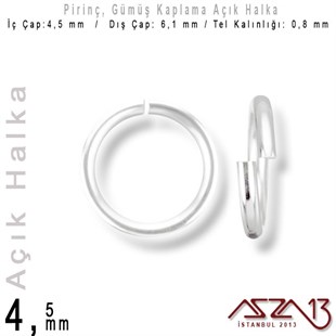 Gümüş Kaplamalı 0,8 mm Telden 4,5 mm Açık Halka / Paket İçeriği 100 Adet
