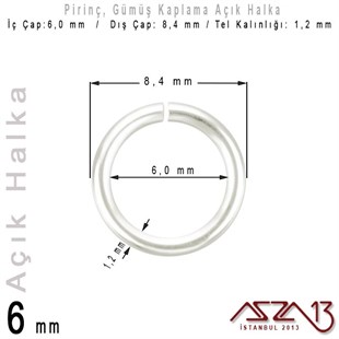 Gümüş Kaplamalı 1,2 mm Telden 6 mm Açık Halka / Paket İçeriği 70 Adet