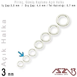 Gümüş Kaplamalı 0,7 mm Telden 3 mm Açık Halka / Paket İçeriği 550 Adet