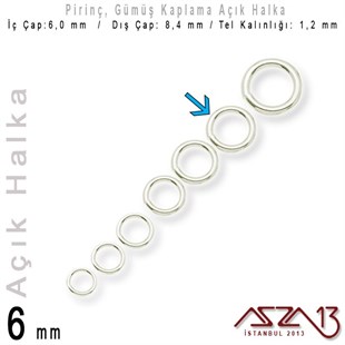 Gümüş Kaplamalı 1,2 mm Telden 6 mm Açık Halka / Paket İçeriği 70 Adet