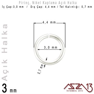 Gümüş Kaplamalı 0,7 mm Telden 3 mm Açık Halka / Paket İçeriği 550 Adet