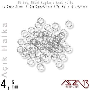 Nikel Kaplamalı 0,8 mm Telden 4,5 mm Açık Halka / Paket İçeriği 100 Adet