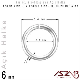 Nikel Kaplamalı 1,2 mm Telden 6 mm Açık Halka / Paket İçeriği 70 Adet