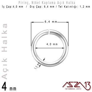 Nikel Kaplamalı 1,2 mm Telden 4 mm Açık Halka / Paket İçeriği 95 Adet