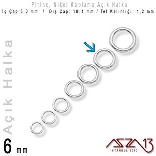 Nikel Kaplamalı 1,2 mm Telden 6 mm Açık Halka / Paket İçeriği 70 Adet