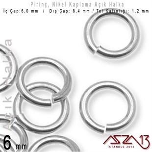 Nikel Kaplamalı 1,2 mm Telden 6 mm Açık Halka / Paket İçeriği 70 Adet