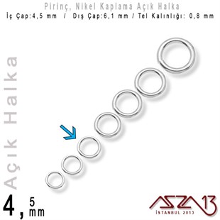 Nikel Kaplamalı 0,8 mm Telden 4,5 mm Açık Halka / Paket İçeriği 100 Adet