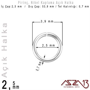 Nikel Kaplamalı 0,7 mm Telden 2,5 mm Açık Halka / Paket İçeriği 550 Adet