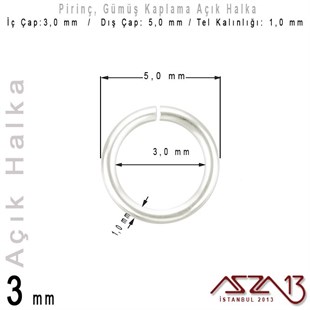 Gümüş Kaplamalı 1,0 mm Telden 3 mm Açık Halka / Paket İçeriği 160 Adet