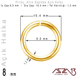 Altıın Kaplamalı 1,2 mm Telden 8 mm Açık Halka / Paket İçeriği 40 Adet