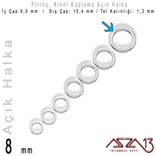 Nikel Kaplamalı 1,2 mm Telden 8 mm Açık Halka / Paket İçeriği 40 Adet