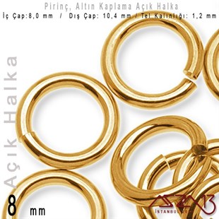 Altıın Kaplamalı 1,2 mm Telden 8 mm Açık Halka / Paket İçeriği 40 Adet
