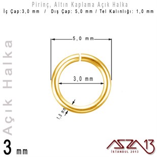 Altın Kaplamalı 1,0 mm Telden 3 mm Açık Halka / Paket İçeriği 160 Adet