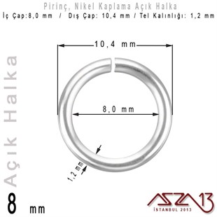 Nikel Kaplamalı 1,2 mm Telden 8 mm Açık Halka / Paket İçeriği 40 Adet