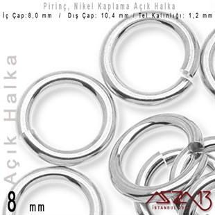 Nikel Kaplamalı 1,2 mm Telden 8 mm Açık Halka / Paket İçeriği 40 Adet