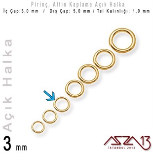 Altın Kaplamalı 1,0 mm Telden 3 mm Açık Halka / Paket İçeriği 160 Adet