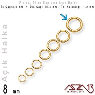 Altıın Kaplamalı 1,2 mm Telden 8 mm Açık Halka / Paket İçeriği 40 Adet