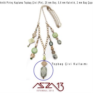 Antik Pirinç Kaplamalı 25 mm Topbaş İğne / Paket İçeriği 60 Adet