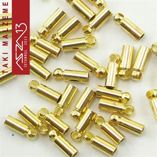 Altın Kaplamalı 6x2 mm Pirinç Kordon-Zincir Sonu Kapsül / Paket İçeriği 30 Adet