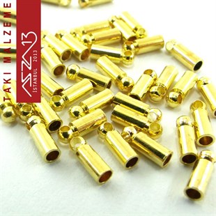 Altın Kaplamalı 6x2 mm Pirinç Kordon-Zincir Sonu Kapsül / Paket İçeriği 30 Adet
