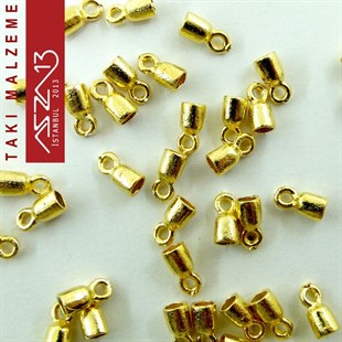 Altın Kaplamalı 6x3 mm Pirinç Döküm Kordon-Zincir Sonu Kapsül / Paket İçeriği 10 Adet